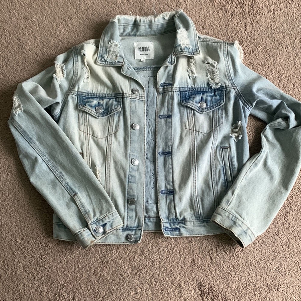 Denim Jacket With Beaded Skull Patch - image 3